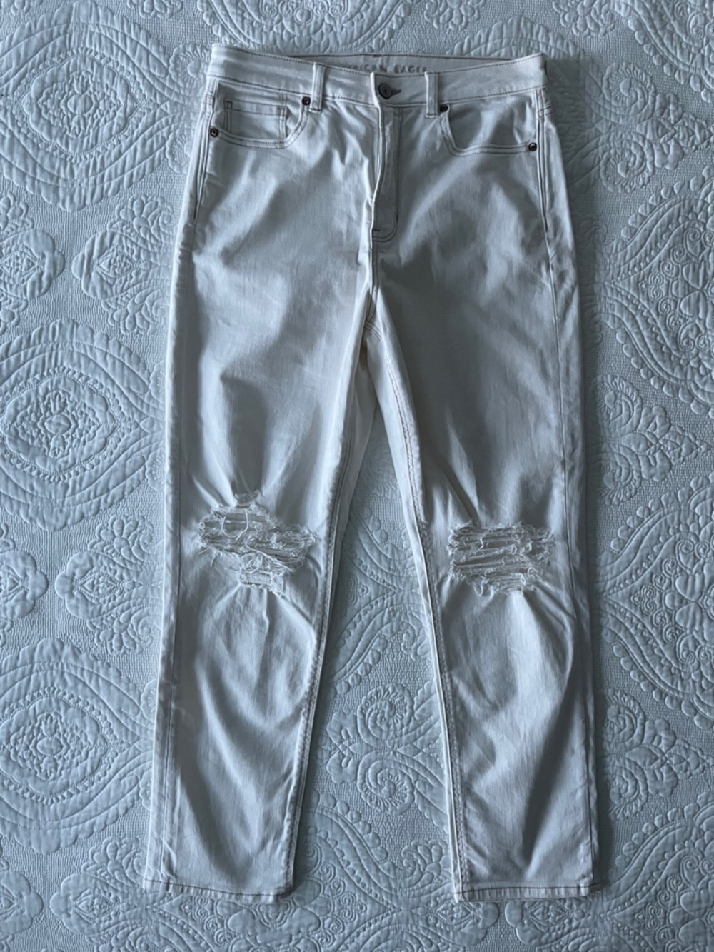 American Eagle Outfitters White Distressed Mom Jeans - straight leg